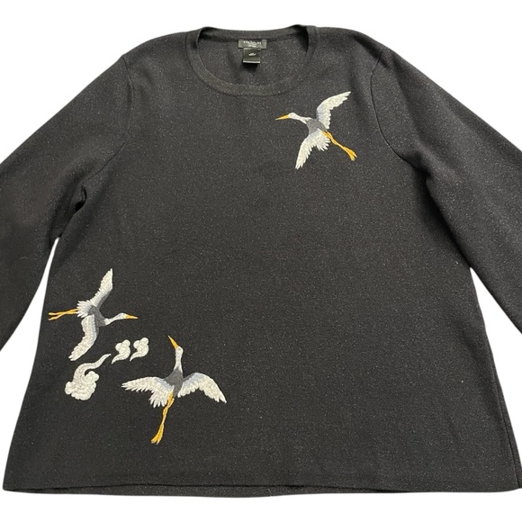 Ann Taylor Factory Black/Metallic Crane Crew Neck Bell Sleeve Sweater (LP) - Picture 7 of 13